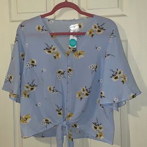 Lush Pale Blue Sunflower crop top